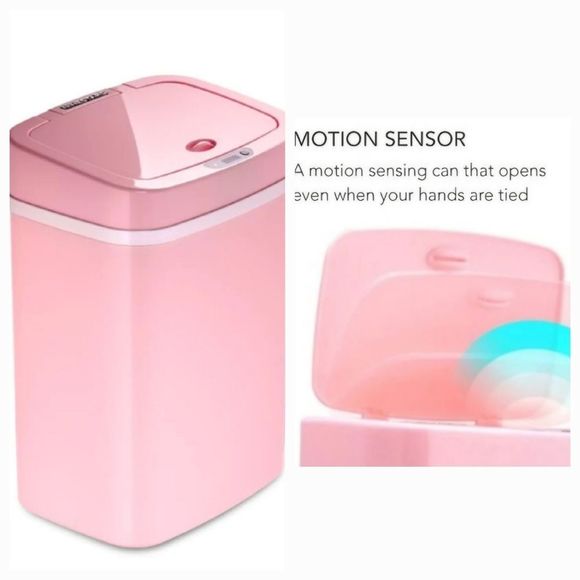 Ninestars Rectangular Motion Sensor Trash Can- Pink - Picture 1 of 12